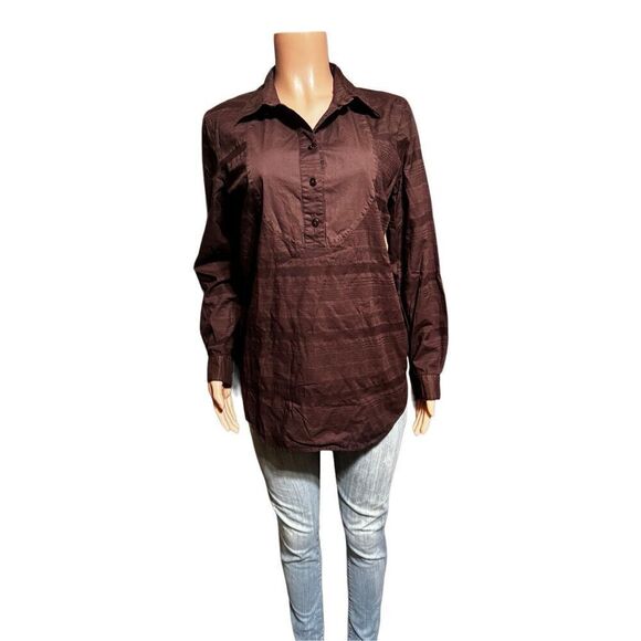 Women long sleeve tuxedo coffee bean button shirt M - Picture 1 of 6